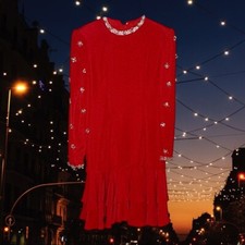 Vtg Victoria Royal Ltd. Red Ballroom Dress w/ Beading & Sequins Size 6