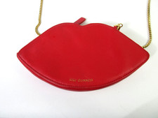 Lulu Guinness Lips Handbag Crossbody Shoulder Bag Gold Chain Stripe Red Leather