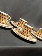 Wedgwood Clio 4 Cups, Saucers Side Plates Trio Set VGC Fruit Flowers Black Gold 