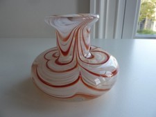 VINTAGE MURANO SMALL ORANGE & WHITE SWIRL GLASS BUD VASE HAND BLOWN VERY NICE