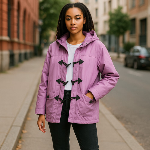 Ladies purple duffle - duffle, coat
