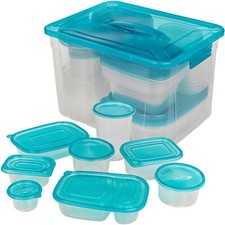100 Pc Reusable Plastic Food Storage Boxes Containers Lid Freezer Microwave Safe
