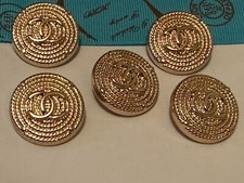 5 VINTAGE CHANEL BUTTONS GOLD ROPE METAL ICONIC DESIGN Gold CC logo, 25mm