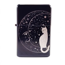 BRAND NEW -  DESIGNED BRUSHED STYLED CIGARETTE PETROL LIGHTER - CAT & MOON