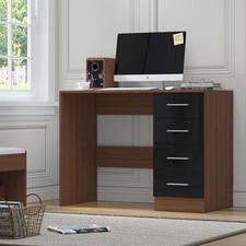 Desk 4 Drawer - Black High Gloss Front / Walnut Matt Finish REFLECT
