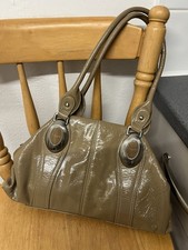 Charlotte Reid London Cross Body Bag  Shiny Faux Leather side  Cross Detail