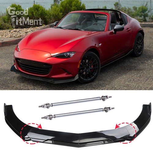 Gloss black front bumper lip - black,