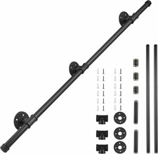 BQKOZFIN 6.6FT Metal Handrail, Non-Slip Iron Pipe, Wall Mount for Stairs, Black