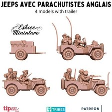 WWII UK Paratroopers Jeeps Set - 3 Jeeps 10 Crew Trailer Various Scales Histori