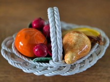 Beautiful  ceramic basket of fruit from italy,  9" long 5" tall 6" wide, perfect