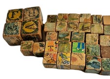 ​Antique Victorian ABC & Picture Brick Wooden Blocks Lot  30+ Vintage Cubes