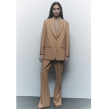 Women’s Zara Co-ord Tailored Suit Two Piece Camel Tan Brown Flared - Size XS/S