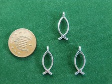 10 Ichthys Charms - antique silver - Religious Christian Fish Symbol 