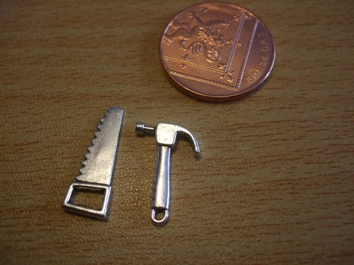 Dolls house tools hammer saw - dolls,