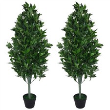 Artificial Topiary Bay Tree Pyramid Cone Extra PAIR 120cm Real Wood Trunk