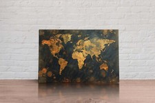 Framed Map of the World Gold Tone Abstract Canvas Wall Art Picture Print Style
