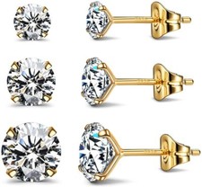 100% Solid 925 Sterling Silver Small Sleeper Cubic Zirconia Stud Earrings Women