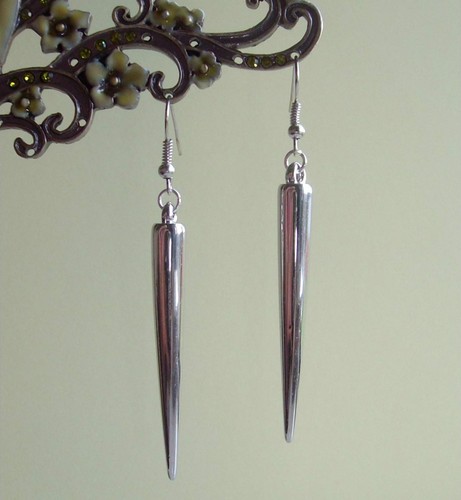 Long silver spike dangly drop - silver,