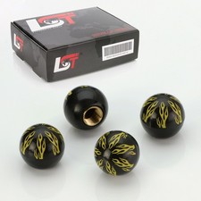 4x Valve Caps Tire Valve Cover Ball Fire Black for TOYOTA