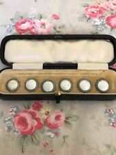 Antique Set Silver and Enamel  Dress Shirt  Studs Buttons  Cased Set