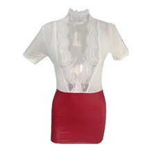 Dress Party Bodycon PU Leather Mini Dress Wet Look Clubwear Women's Lace Deep V