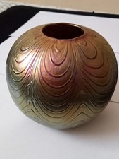Pulled Feather Art Glass Vase Dated & Signed Donald Carlson Iridescent **RARE**