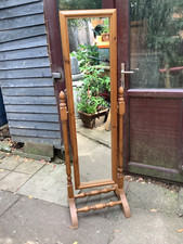 Pine cheval  mirror with spindle turned supports on stand