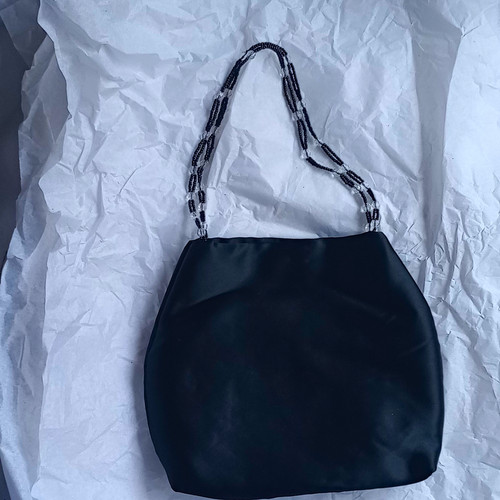 Black satin beaded clutch - black,