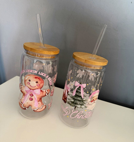 16oz glass tumblers bamboo - 2x,