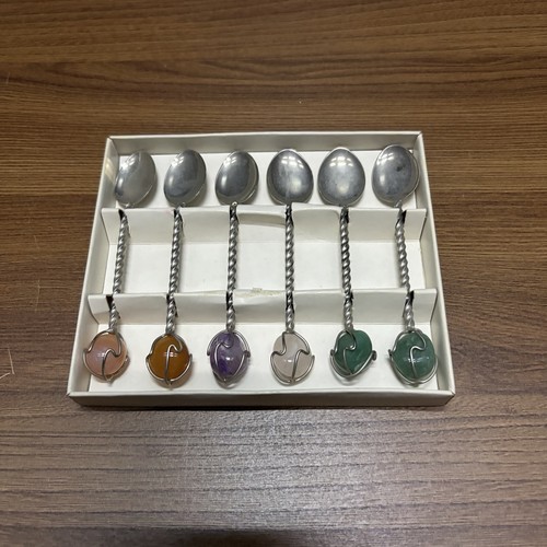 Vintage gemstone teaspoons set - vintage,