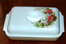 Small melamine butter dish White with flowers floral vintage approx 16cm x 10cm