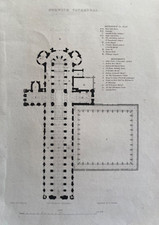 1837 Antique Print; Norwich Cathedral Plan, Norfolk