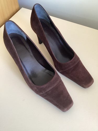 Ladies brown suede court shoes - suede,