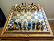 Studio Anne Carlton SAC 1970s Alice in Wonderland Chess Set hand-painted in Box