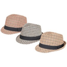 Mens Dogtooth Tweed Trilby Hat