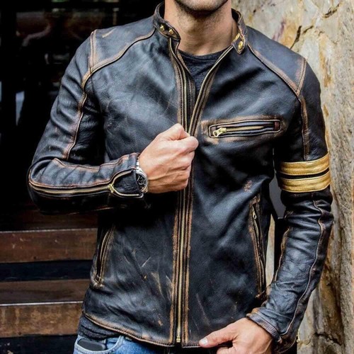 Men black distressed - men's, genuine