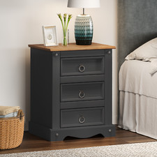 Corona Bedside Cabinet Charcoal Wax 3 Drawer Medium Table Pine Mercers Furniture