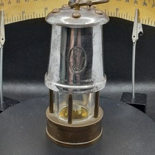 Miniature BRASS & STEEL MINERS LAMP  3" High, with wick, collectable. VGC