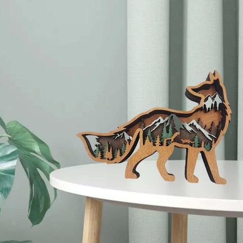 Wooden fox statue animals - wooden,