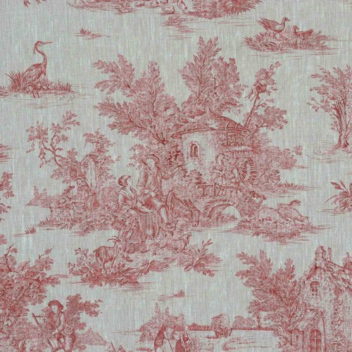 Linen toile jouy red fabric - de,