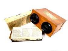 Antique Wooden Handheld Stereo Viewer / Stereoscope & Glass Slide Job c.1900