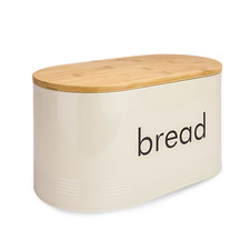 Cream Kitchen Bread Bin with Bamboo Lid Bamboo Bread Cutting Board M&W