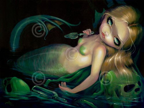 Art print absinthe mermaid - print,