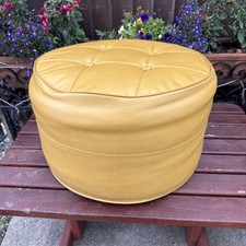 Vintage Sherborne Vinyl Pouffe Round Tan Footstool Mid Century Buttoned Retro