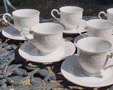 6 Season Fruits Tea Cups & Saucers Set Porclain White Embossed Charity Sale