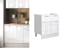Kitchen Sink Unit Small Under Sink Cabinet Cupboard 800mm Base White Gloss Ella