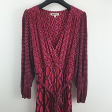 Boden Dress Size 16 Pink Tiered Mock Wrap Maxi Floaty Dress Boho Retro Print