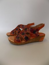 Socofy Orange Low Wedge Heel Shoes Size 8 EU 42 Womens Sandal Strap Floral Retro