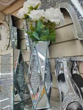 30cm Crushed Diamond Flower Mirror Vase Silver Crystal Glass Vase Mirrored Decor
