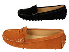 Ladies Down To Earth Tan or Black Suede Leather Slip On Shoes : F80593